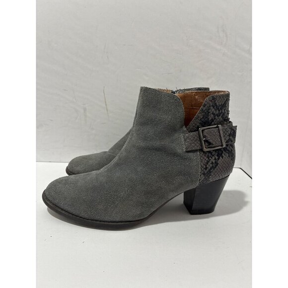 Vionic Naomi booties women’s Gray Suede Snake Print Ankle heels Buckle  8.5 - Picture 1 of 7